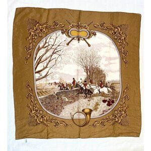 Baar And Beards Vintage Silk Scarf Equestrian Fox Hunting Bugle Hand Rolled Hem